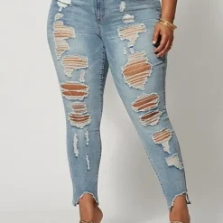 Fashion To Figure Mid-Rise All Over Destructed Skinny Jeans - Tall Inseam