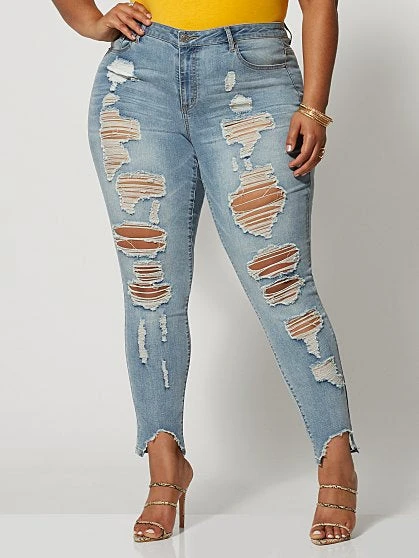 Fashion To Figure Mid-Rise All Over Destructed Skinny Jeans - Tall Inseam 1 Fashion To Figure Mid-Rise All Over Destructed Skinny Jeans - Tall Inseam