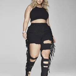 Fashion To Figure High Rise Blowout Skinny Jeans With Fringe Detail - Short Inseam -Pleasures SHOP x fe5910b4 0144 4711 9df5 d2151a6552fc