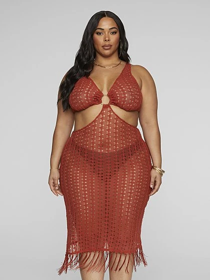 Fashion To Figure Yvonne O-Ring Crochet Cover-Up Dress 3 Fashion To Figure Yvonne O-Ring Crochet Cover-Up Dress - Image 3