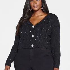 Fashion To Figure Lucy Rhinestone Cropped Cardigan