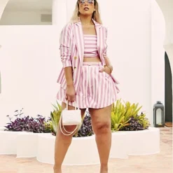 Fashion To Figure Jamila Stripe Linen Blazer - Garnerstyle X FTF