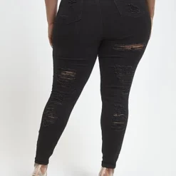 Fashion To Figure Black Mid-Rise All Over Destructed Skinny Jeans - Tall Inseam -Pleasures SHOP x ff565ef9 8c24 4908 9a96 af1ee81d2d5c